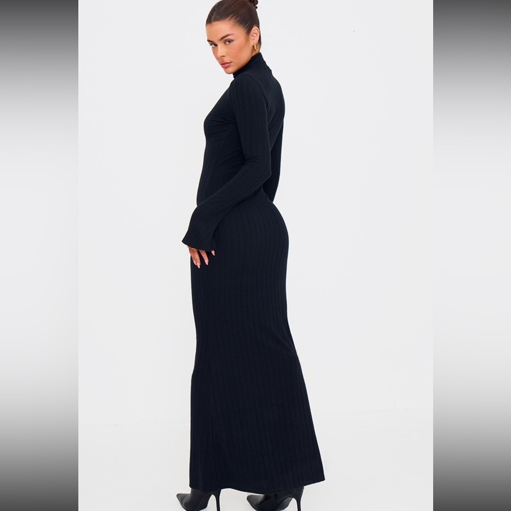 Black high neck long sleeve maxi dress